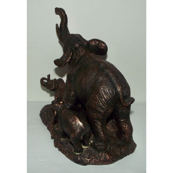 Elephant Family Bronze-Colored Chalkware Figurine 8" Rustic Decor Accent Piece - Picture 6 of 11